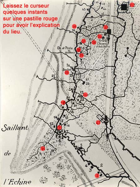 Plan du saillant de l'Echine et de la tranché de l'Enfer du Plateau  de Loermont, Oise, guerre 1914-1918