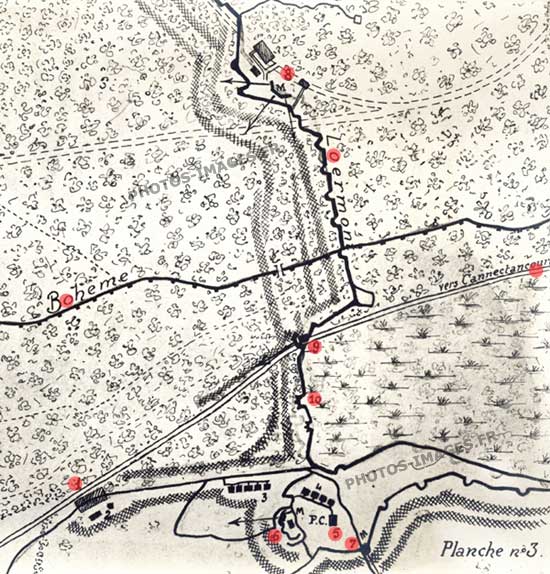 Plan du boyau de Bohême et de la tranché de Loermont du Plateau  de Loermont, Oise, guerre 1914-1918