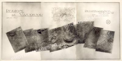 Photo panoramique a&eacute;rienne de la butte du Vauquois, ses tranch&eacute;es et crat&egrave;res de mines en 1917