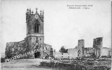 Photo ancienne de l'église de Sommeilles en 1918