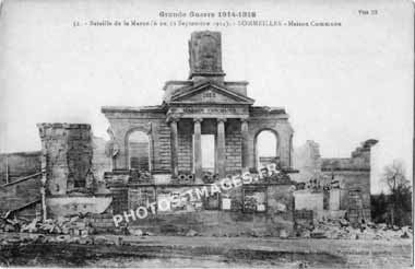 Photo ancienne de la Maison Commune mairie de Sommeilles en carte postale de 1918