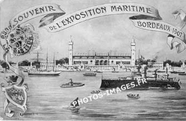 Carte postale de 1907 sur l'Exposition Maritime de Bordeaux