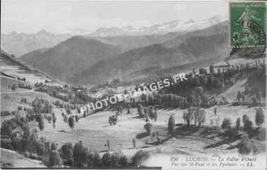 Ancienne photo de la vallée de l'Oueil et Saint-Paul Pyrénées sur une carte postale de 1950