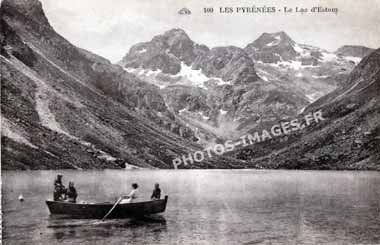 Ancienne photo du lac d'Estom aux Cauterets sur une carte postale de 1920