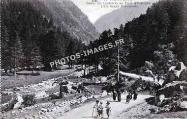 Ancienne photo du Pont d'Espagne aux Cauterets sur une carte postale de 1920