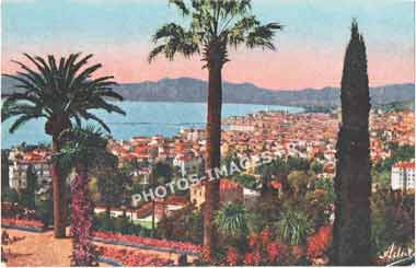 Photo panorama chromo ancien de Cannes en carte postale de 1900