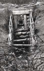 Agrandissemnt de la photo montrant les barbelés et l'entrée de la tranchée en 14-18 WW1