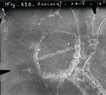 Le village d'Avocourt en photo verticale aérienne en 14-18 ww1