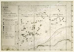 Plan de 14-18 ww1 de la position des batteries allemandes dans la région de Vauquois en 1917