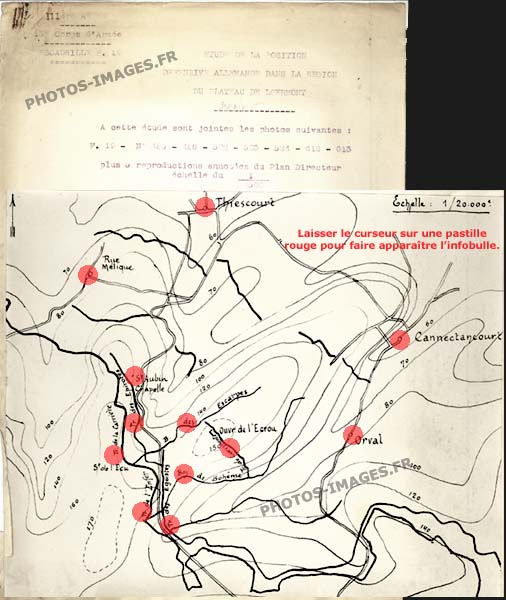 Introduction et carte de nivellement de l'étude des positions allemandes dans la région du Plateau  de Loermont, guerre 1914-1918
