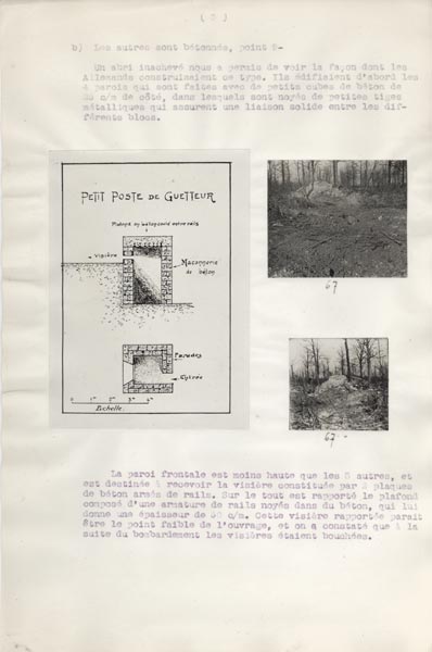 Photo du dossier de l'étude des positions allemandes dans la région du Plateau  de Loermont, guerre 1914-1918, poste de guetteur