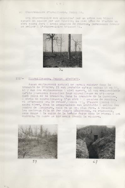 Photo du dossier de l'étude des positions allemandes dans la région du Plateau  de Loermont, guerre 1914-1918, poste observatoire d'artillerie