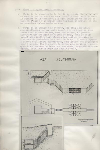 Photo du dossier de l'étude des positions allemandes dans la région du Plateau  de Loermont, guerre 1914-1918, 2 types d'abris sous tunnel et en sape