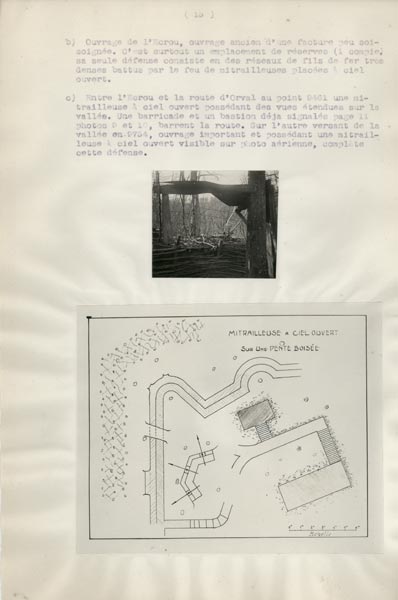 Photo du dossier de l'étude des positions allemandes dans la région du Plateau  de Loermont, guerre 1914-1918 ww1, photos du blockhauss
    dedans et dehors ainsi que la vue depuis un créneau.