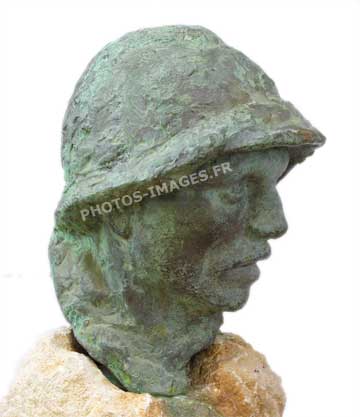 Portrait sculpté d'un Poilu, bronze de la guerre 14-18 WW1