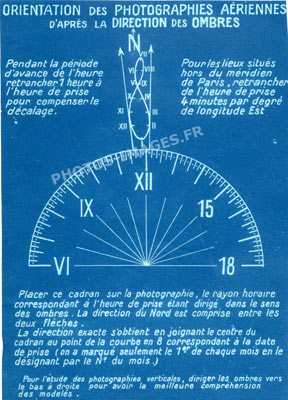 Fiche technique de la guerre de 1914-1918  sur la moyen d'orienter les photos aériennes en fonction de la direction des ombres